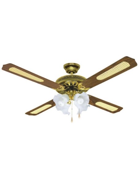 VENTILADOR DECORATIVO 4 LUCES E27 MARRON ORO Φ130 70W