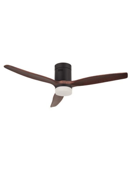 VENTILADOR DECORATIVO NEGRO, 3 PALAS MARRONES CON ALTAVOZ BLUETOOTH, LUZ LED Y MANDO Φ132 MOTOR DC 40W