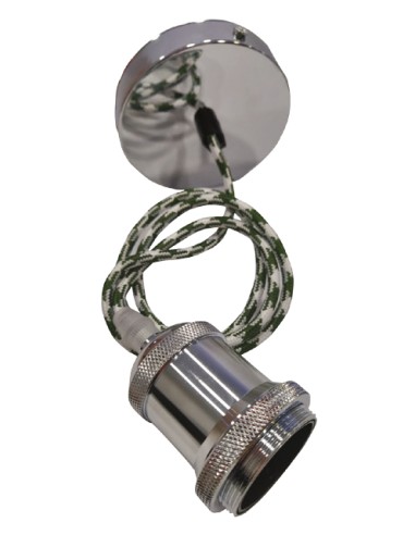 PORTALAMPARAS METALICO, BASE TECHO CROMO CON CABLE VERDE-BEIGE