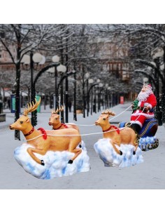 PAPÁ NOEL CON TRINEO Y 3 CIERVOS, 4x1,40 M.
