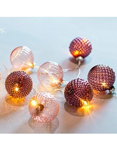 LINEA, 10 LED 5mm CON BOLAS DE CRISTAL ROSA 6cm PILAS...