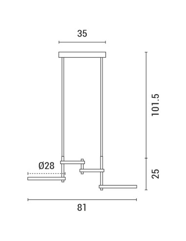 LÁMPARA COLGANTE CUADRIPLE LED 41W 810x280x320...