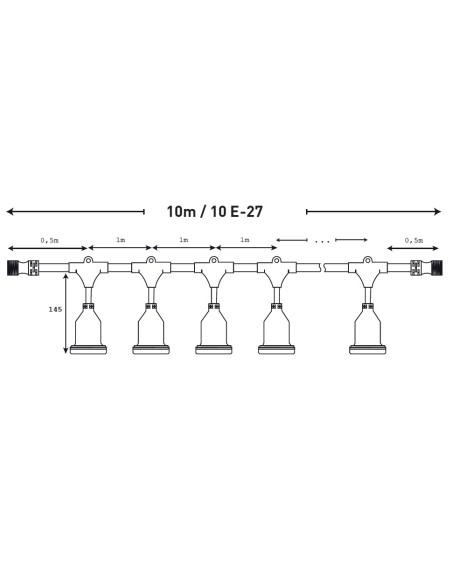 GUIRNALDA EXTERIOR 10m CON 10 PORTALAMPARAS E27, EXTENSIBLE