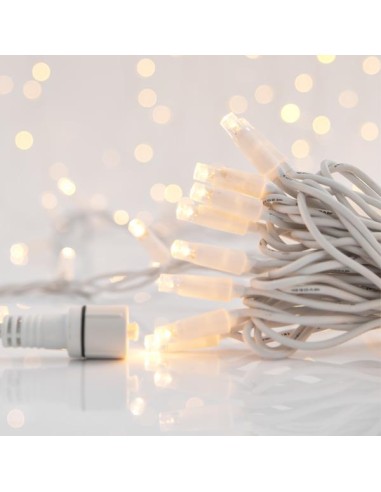 LINEA, 100 LED 5mm, 230V, CONECTOR HASTA 9, CABLE 150cm, CABLE CAUCHO BLANCO, LED BLANCO CALIDO, POR 10cm, IP65