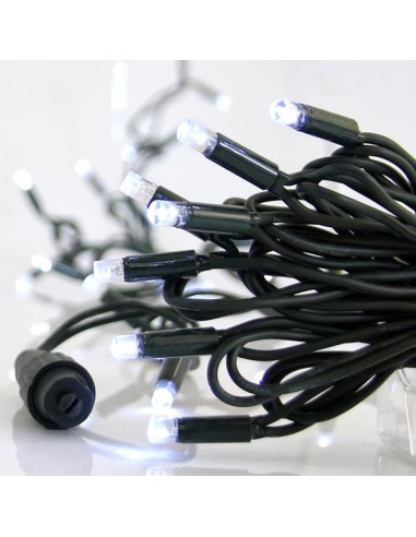 LINEA, 100 LED 5mm CON COPAS, 230V, CONECTOR HASTA 9, CABLE GOMA VERDE, LED BLANCO POR 10cm, CABLE 1.5m, IP65